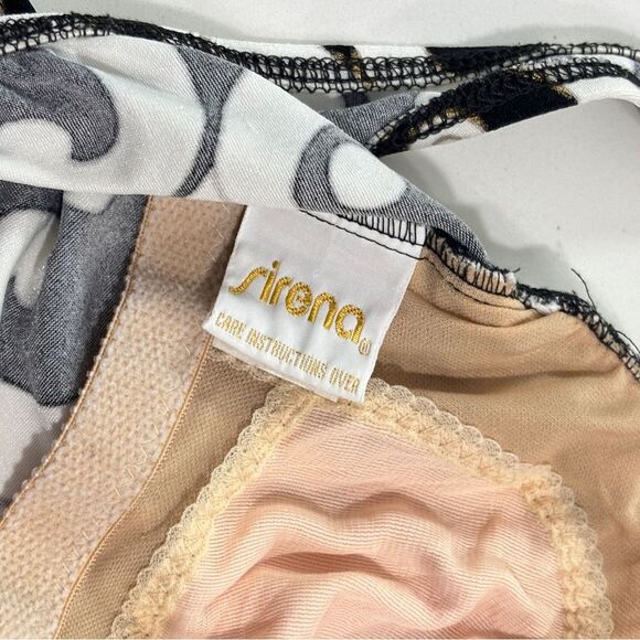 Vintage Sirena Women's One Piece Black White Baroque SwimSuit Bathing Suit 8 - Picture 10 of 11